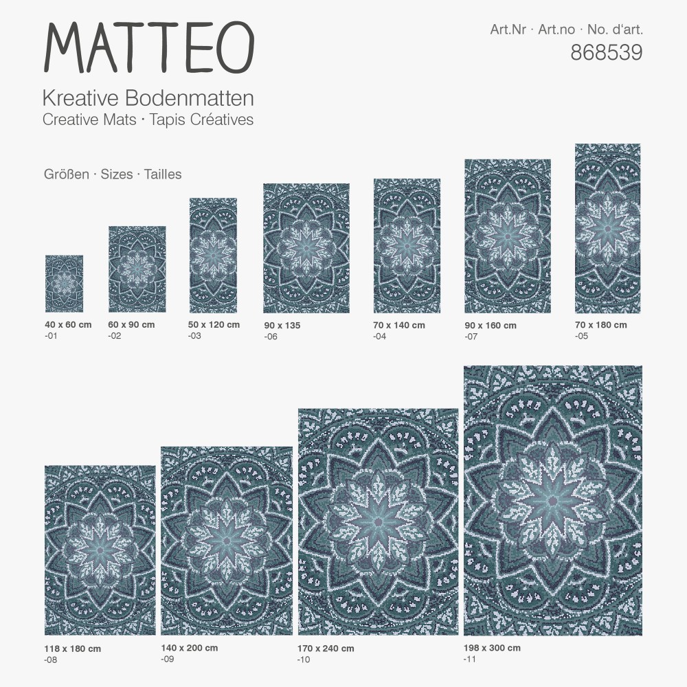 Contento Matteo Χαλί Βινυλίου 70x180cm Ψηφιδωτό Σχήμα - Πετρόλ