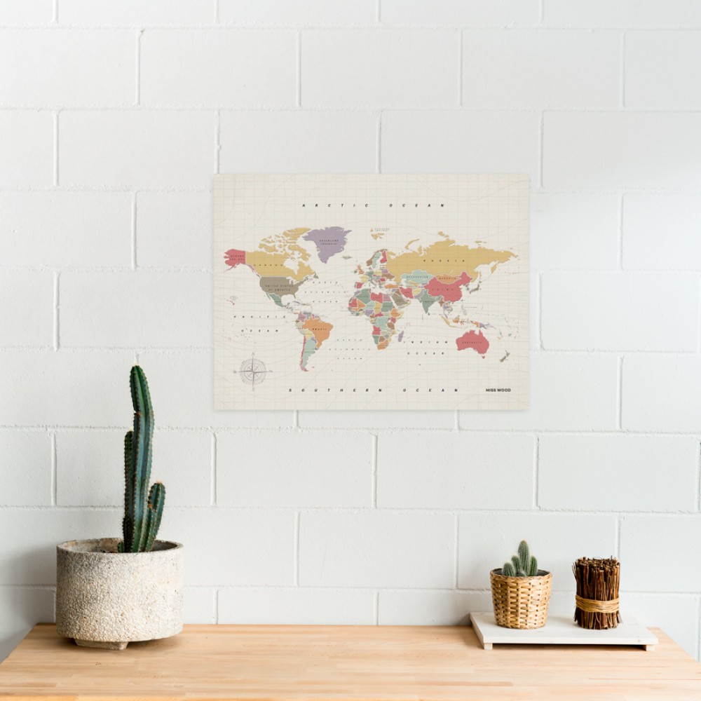 Woody Παγκόσμιος χάρτης φελλού με στυλ νερομπογιάς - Tropical - L