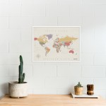 Woody Παγκόσμιος χάρτης φελλού με στυλ νερομπογιάς - Tropical - L - Λευκό Κάδρο