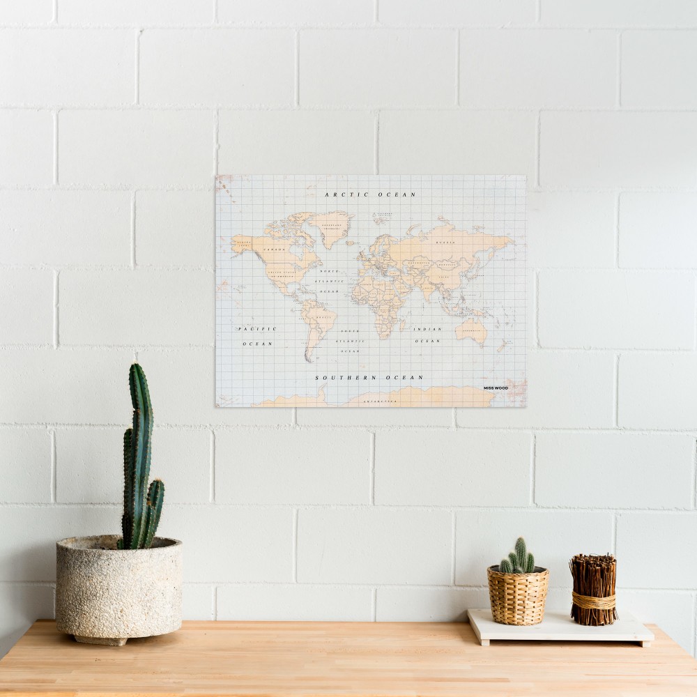 Woody Παγκόσμιος χάρτης φελλού με στυλ νερομπογιάς - Vintage - L