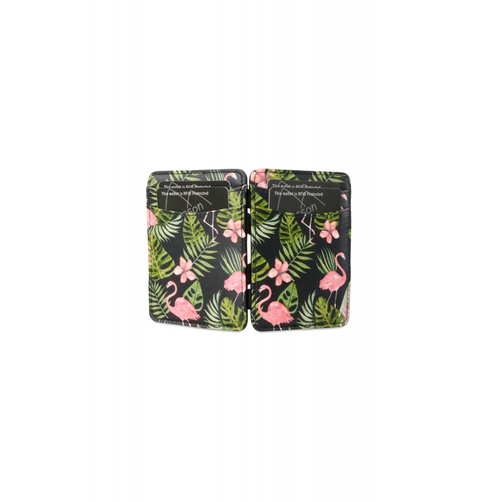 Hunterson Magic Wallet - Δερμάτινο Πορτοφόλι με RFID - Flamingo Print