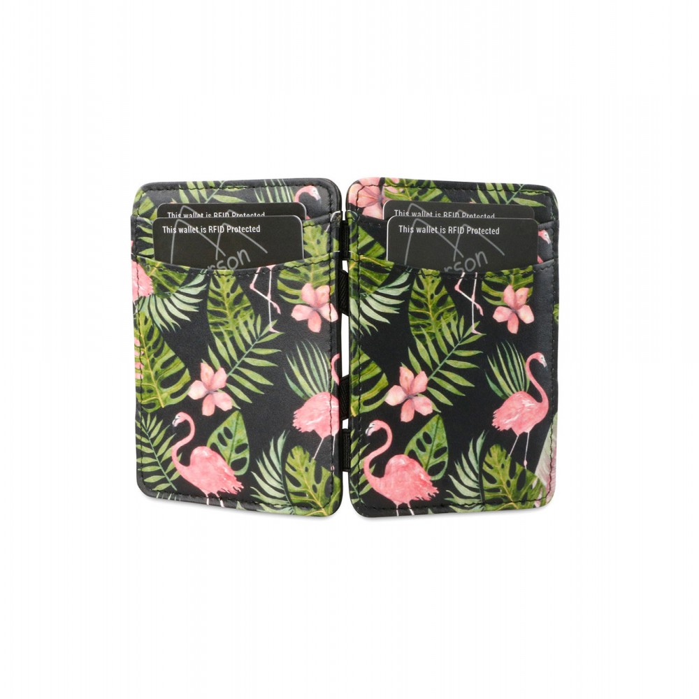 Hunterson Magic Wallet - Δερμάτινο Πορτοφόλι με RFID - Flamingo Print