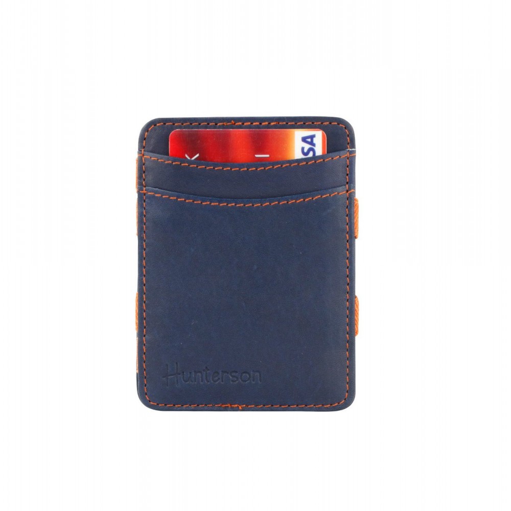 Hunterson Magic Coin Wallet - Δερμάτινο Πορτοφόλι με RFID - Μπλέ/Πορτοκαλί