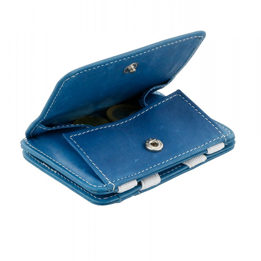 Hunterson Magic Coin Wallet - Δερμάτινο Πορτοφόλι με RFID - Γαλάζιο/Λευκό (Azur)